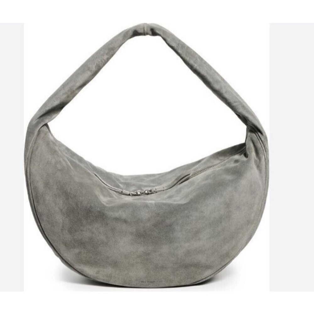 BY FAR Maxi Cush 100% cowhide leather large shoulder bag + Dust bag CEMENT SUEDE